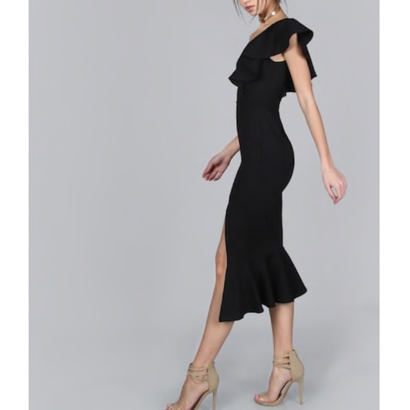 NWT One Shoulder Peplum Black Dress - Picture 5 of 5